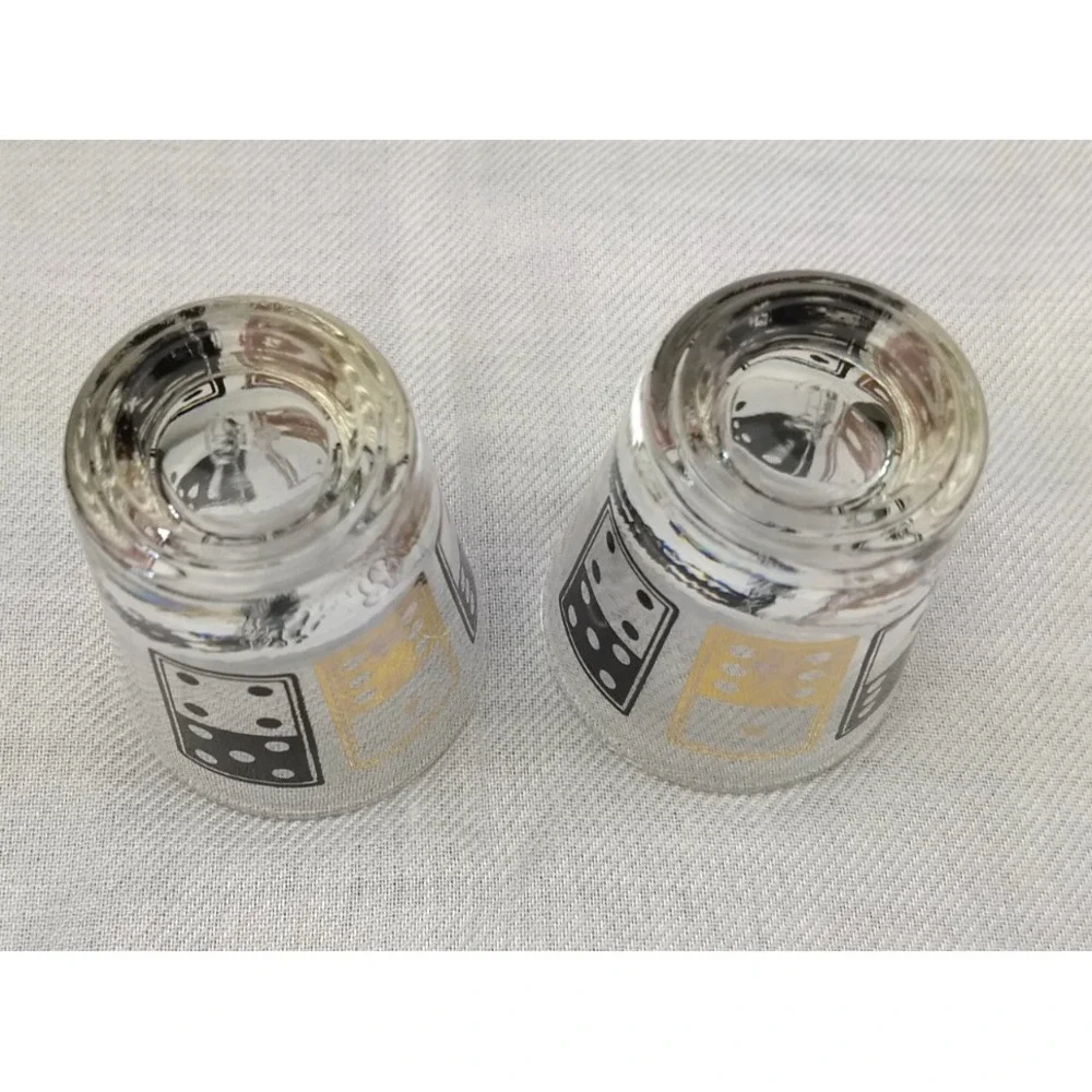 Vintage Anchor Hocking Shot Glasses Black & Gold Dice‎ Domino 1oz